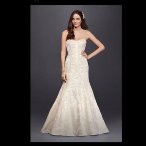 Oleg Cassini Satin Beaded Strapless Fit & Flare